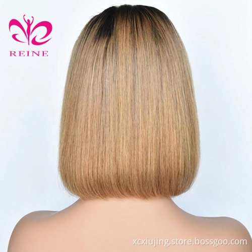 REINE Factory 150% Thick Density Bob Pre-Plucked Hairline Ombre Human Hair Wigs Deep Part 13*4 Lace Frontal Bob  Wigs